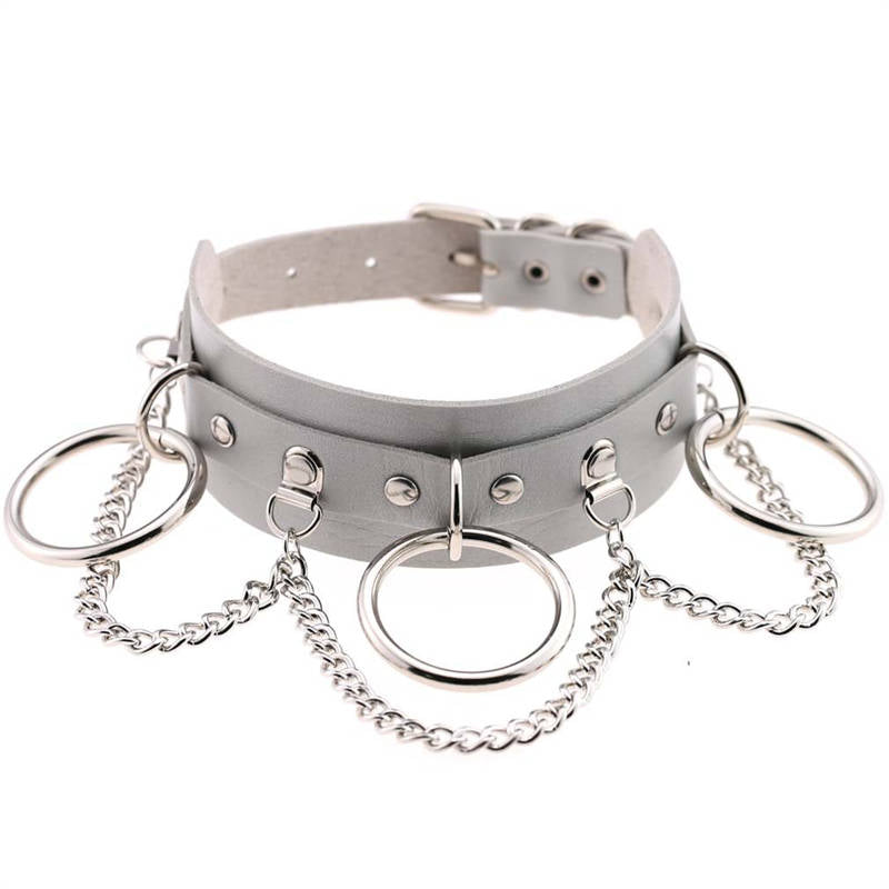 Pu Leather Choker with Black Punk Rock Rivet Collar-Gray