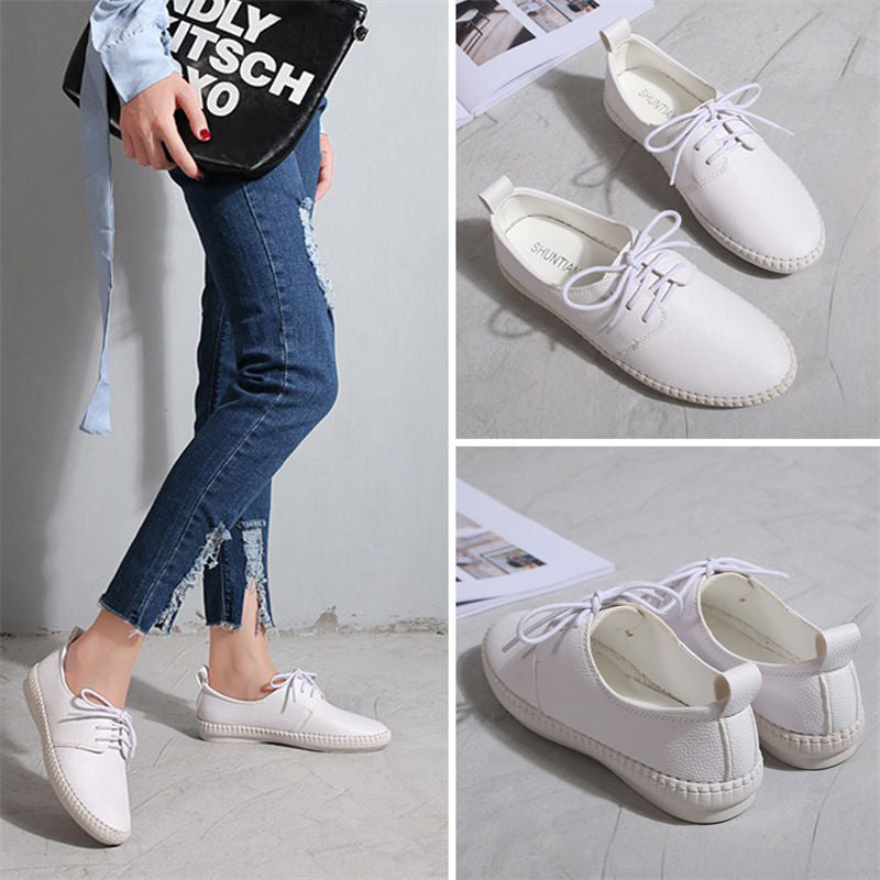 Womens Slip on Sneaker PU Leather Lace-up Casual Walking Shoes