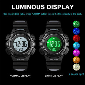 Kids Watches Sport Simple Two-Color Strap LED Electronic Watches-Black