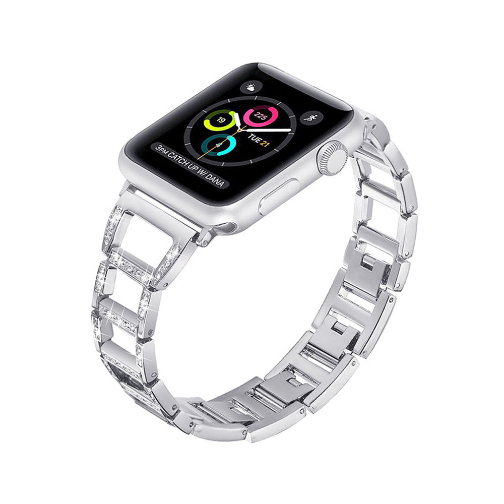 Stylish Diamond Metal Watch Band For Apple Watch SE/6/5/4/3/2/1(Silver)