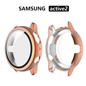 PC Plating Tempered Glass Full-Around Cover For Samsung Active2 40MM/44MM-Rose Gold