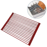 Over The Sink Multipurpose Roll-Up Dish Drying Rack 52*33CM-WineRed