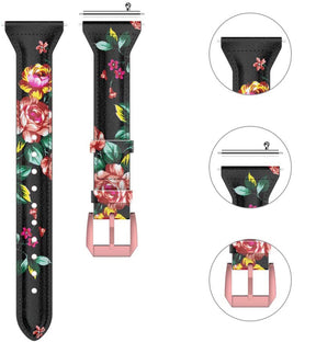 Slim Flower Printed Leather Bands For Samsung S3/Galaxy Watch 46mm(Black Red Flower)