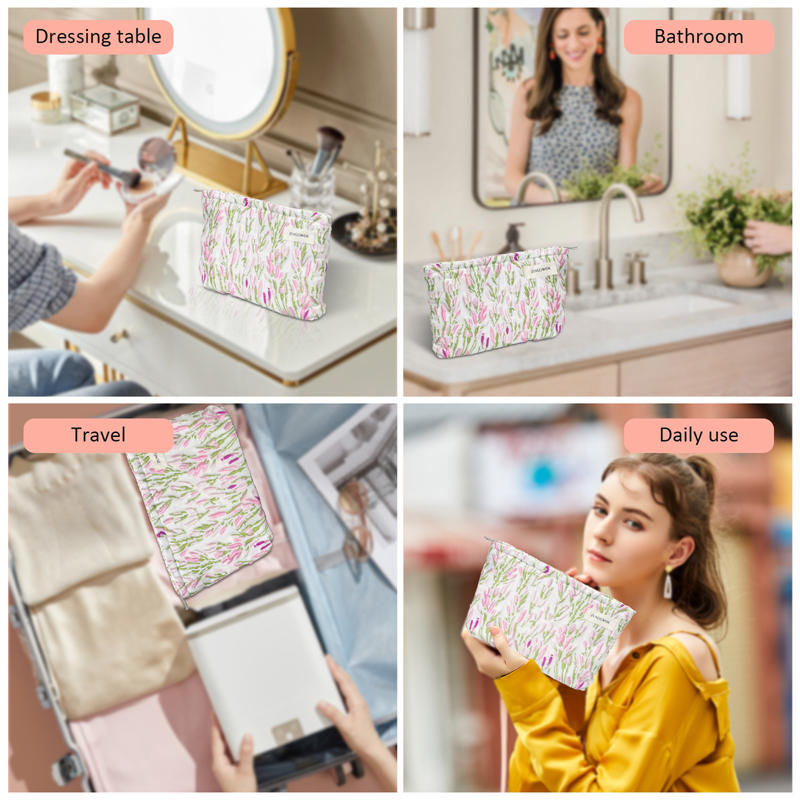 Floral Makeup Bag Travel Cosmetic Organizer for Women and Girls-Willow
