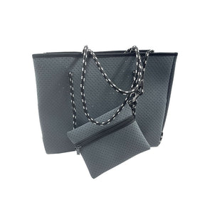 2Pcs Shoulder Bag Large Capacity Stripe Design Lightweight Handbag-Grey
