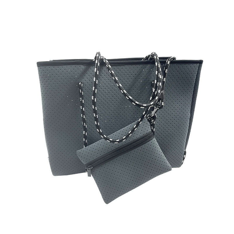 2Pcs Shoulder Bag Large Capacity Stripe Design Lightweight Handbag-Grey