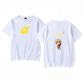 Mens Tops Japanese Anime Naruto Same Style Trend Short Sleeved T-shirt-F White