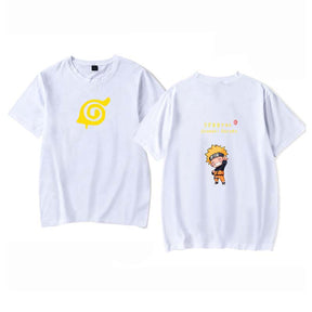 Mens Tops Japanese Anime Naruto Same Style Trend Short Sleeved T-shirt-F White
