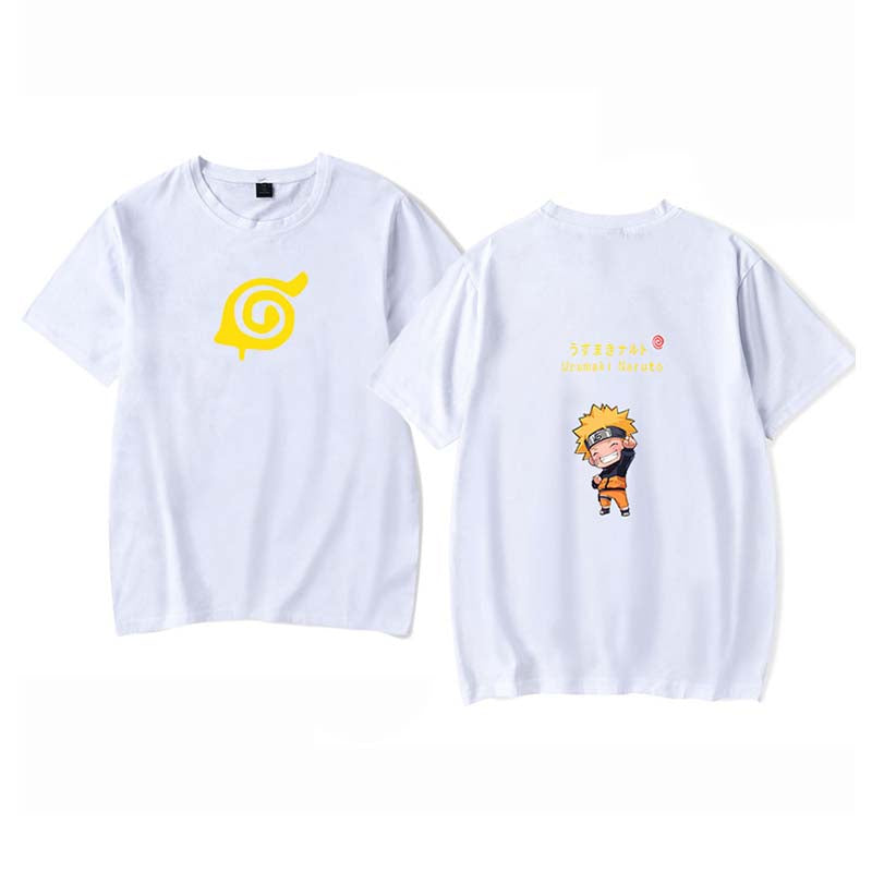 Mens Tops Japanese Anime Naruto Same Style Trend Short Sleeved T-shirt-F White