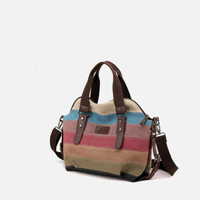 Canvas Handbag Multi-Color Striped Shoulder Bag for Women-Retro