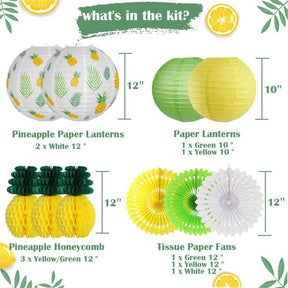 10pcs Hawaiian Party Decorations Pineapple Honeycomb Ball Paper Lanterns Paper Fans for Birthday Luau Tropical Bachelorette Party