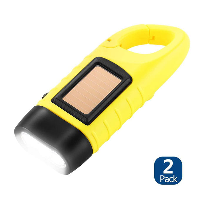 2 Pcs Hand Crank Solar Powered Flashlight Emergency Rechargeable LED Flashlight-Yellow