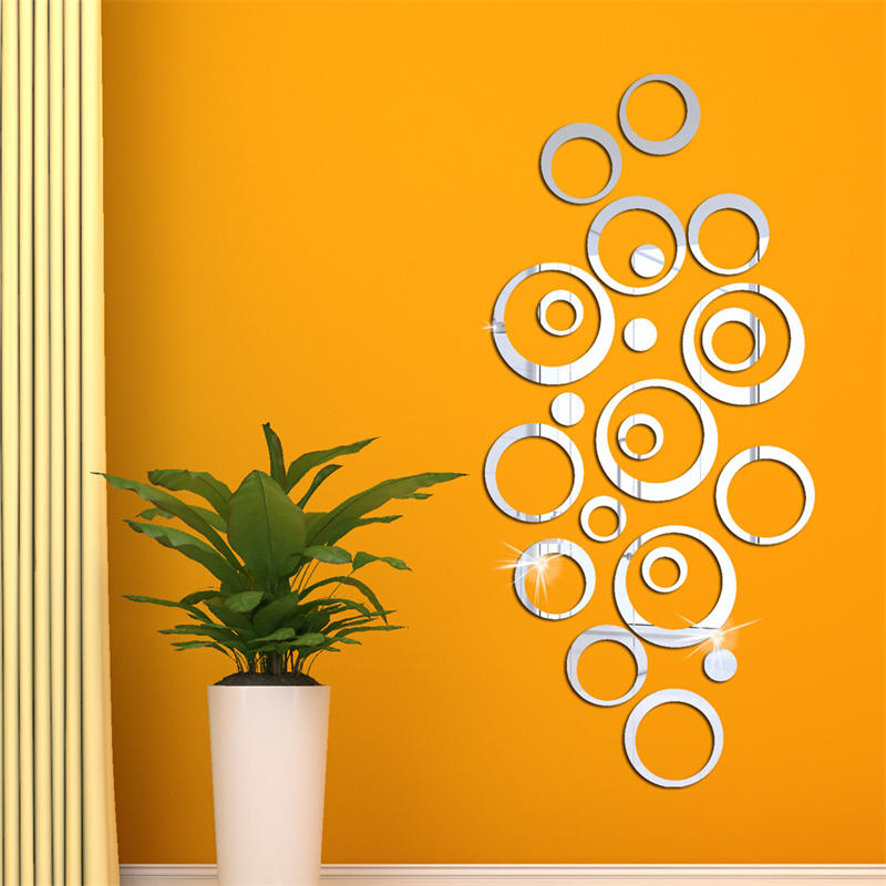 Removable 3D Acrylic Crystal Circles Rings Dots Home Art Decor Wall Stickers-Silver