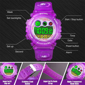 Kid Waterproof Electronic Multi Function Outdoor LED Watches-Purple