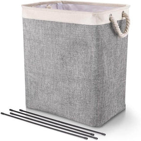 65L Collapsible Linen Laundry Basket with Rope Handle For Bathroom,Toys and Clothing Organization - Beige+Gray