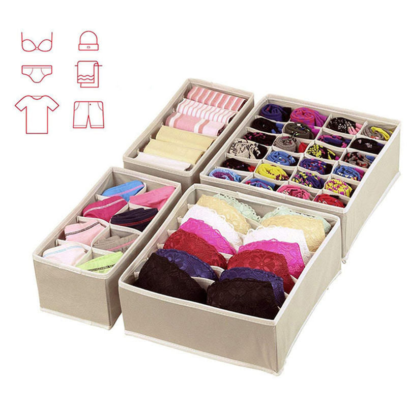 Simple Houseware Closet Underwear Organizer Drawer Divider 4 Set Beige