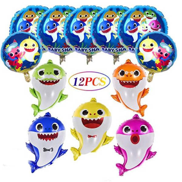 12Pcs 25 inch Cute Shark Balloon Helium Shark Family Balloons for Baby Shark Birthday Part