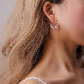 Zircon Lacework Small Hoop Earrings for Women Girls-Silver