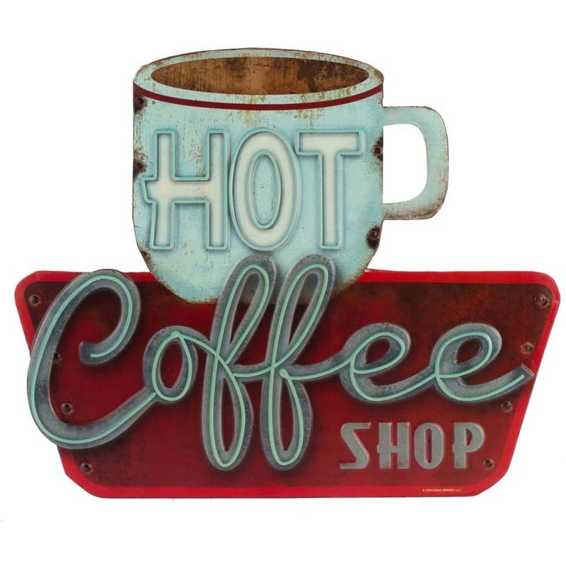 Retro LED Lamp Wall Decoration Coffee Embossed Metal Sign