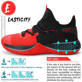 Boys Basketball Shoes Non-Slip Girls Sneakers Durable Kids Running Shoes-BlackRed