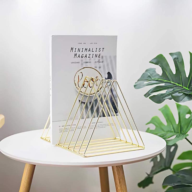 Files Folder Stand Desktop File Organizer Triangle Wire Magazine Holder Book Shelf 9 Slot File Sorter for Indoor Office Home -Gold