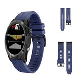 22mm 26mm Sport Silicone Watchband For Garmin Fenix  5Plus/5X Plus Easy Fit Quick Release Starp Black Steel Buckle-Dark Blue
