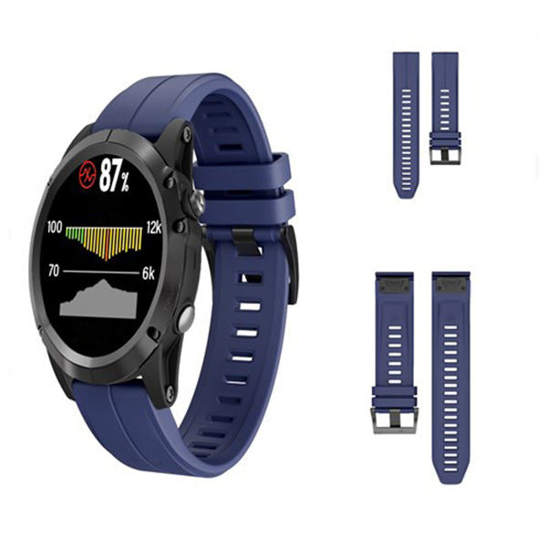 22mm 26mm Sport Silicone Watchband For Garmin Fenix  5Plus/5X Plus Easy Fit Quick Release Starp Black Steel Buckle-Dark Blue