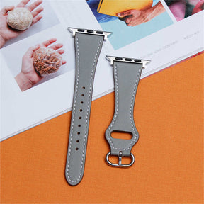 Apple Watch Strap Solid Color Leather for iWatch Series 7/SE/6/5/4/3/2/1-Grey