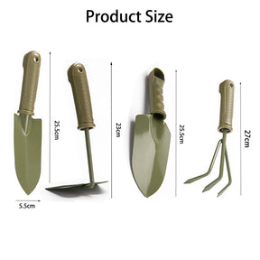 4 Piece Garden Tool Set Carbon Steel Garden Tool Lightweight Soft Ergonomic Handle Grip Non-Slip  -Olive Green