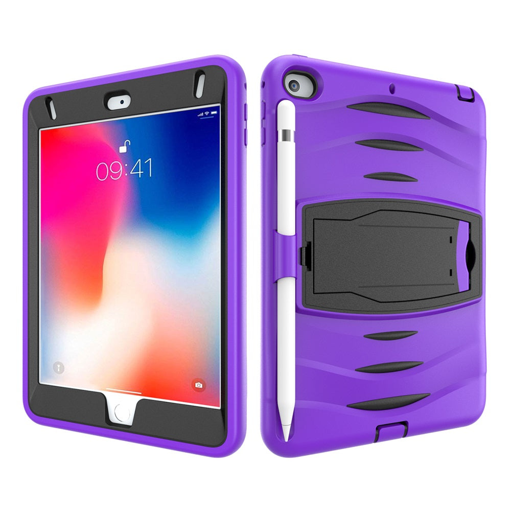 Shock Wave Design Kickstand Case Heavy Duty Rugged Anti-Fall Protection With Pencil Holder For 7.9inch iPad Mini 4/5-Purple