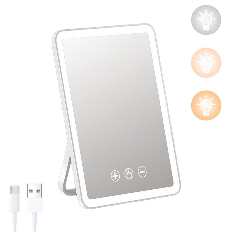 LED HD Makeup Mirror Rechargeable 3 Color Lighting Dimmable-White