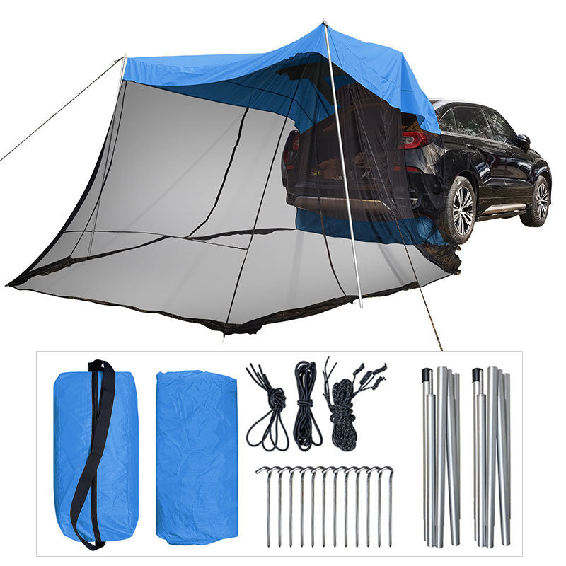 Portable Car Awning Sun Shelter with Mosquito Net for Camping-Blue