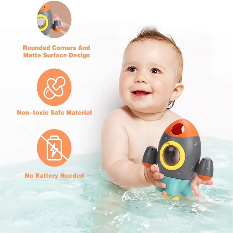 Bath Toys Space Rocket Spray Water with Rotatable Fountain for 18 Months and up-Gray