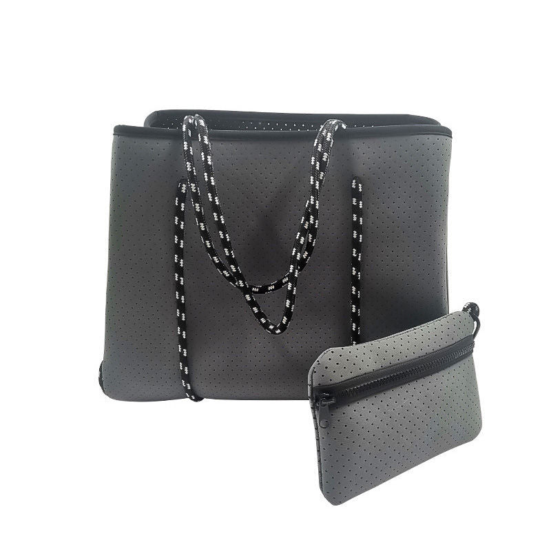 2Pcs Shoulder Bag Large Capacity Stripe Design Lightweight Handbag-Black