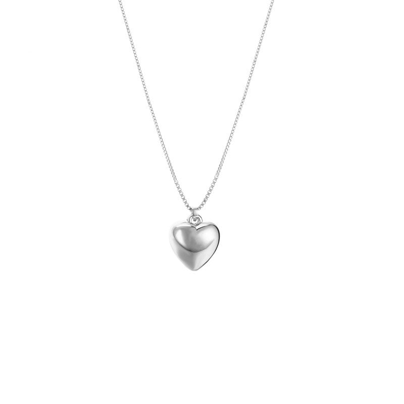 Layered Heart Pendant Necklace Diamond Clavicle Chain for Women-Silver