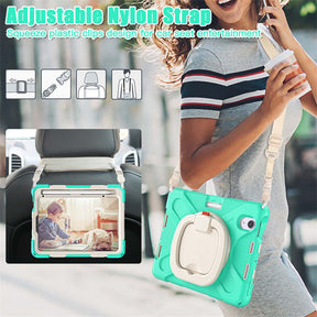 OnePieceB iPad Case For iPad Mini 6 Rugged Shockproof Case With Holder and Shoulder Strap-MintGreen