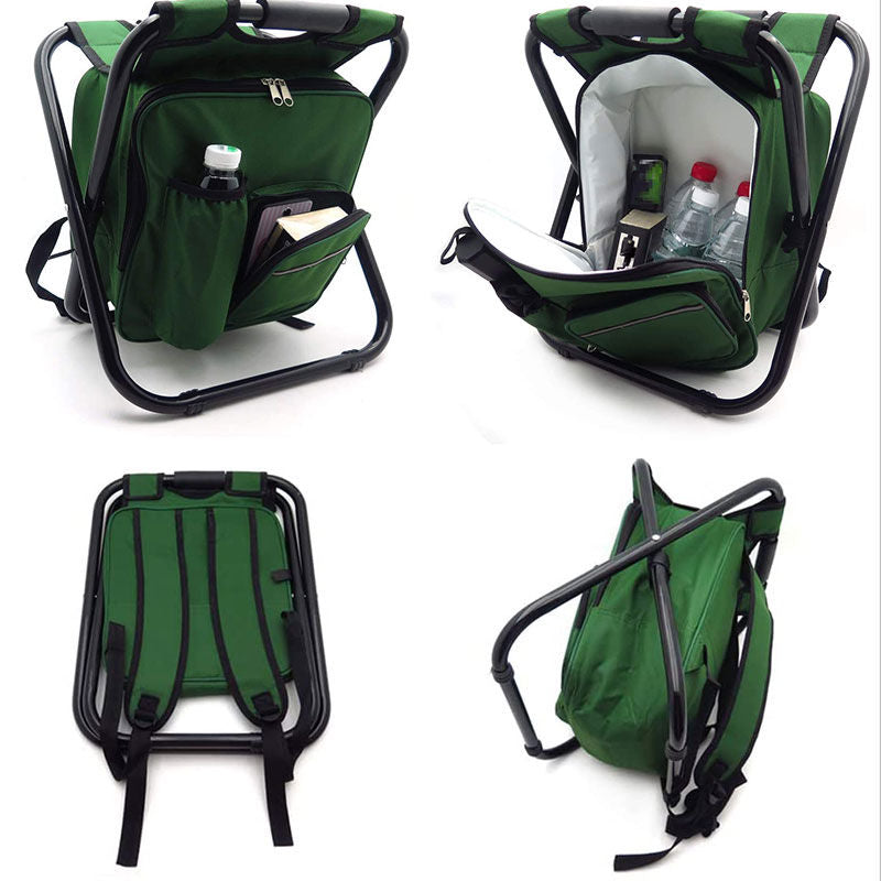 Backpack Cooler Chair Folding Camping Stool for Travel Fishing-Army Green