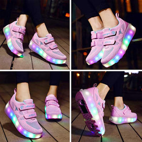 Kids LED Roller Shoes with Double Wheel for Childrens Birthday Gift-159 Pink
