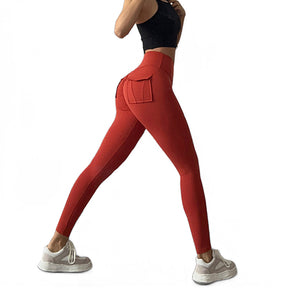 Womens Yoga Pants High Waist Leggings with Pockets for Workout-Passion Red