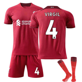 Liverpool Home Jersey 2022-23 VIRGIL #4 Soccer Jersey Kids Adult 3-Pieces Jersey Kits