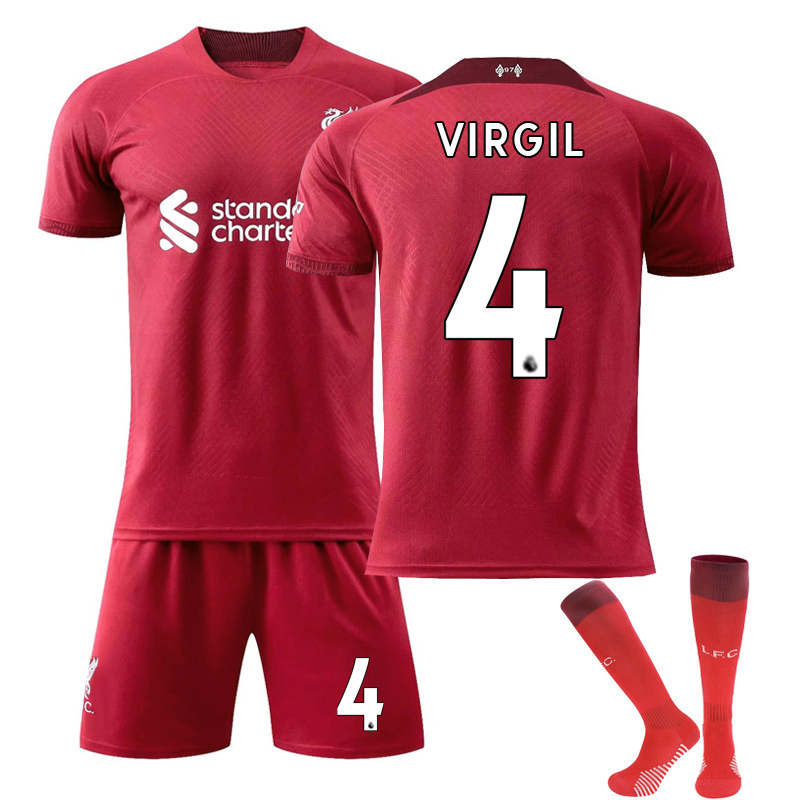 Liverpool Home Jersey 2022-23 VIRGIL #4 Soccer Jersey Kids Adult 3-Pieces Jersey Kits