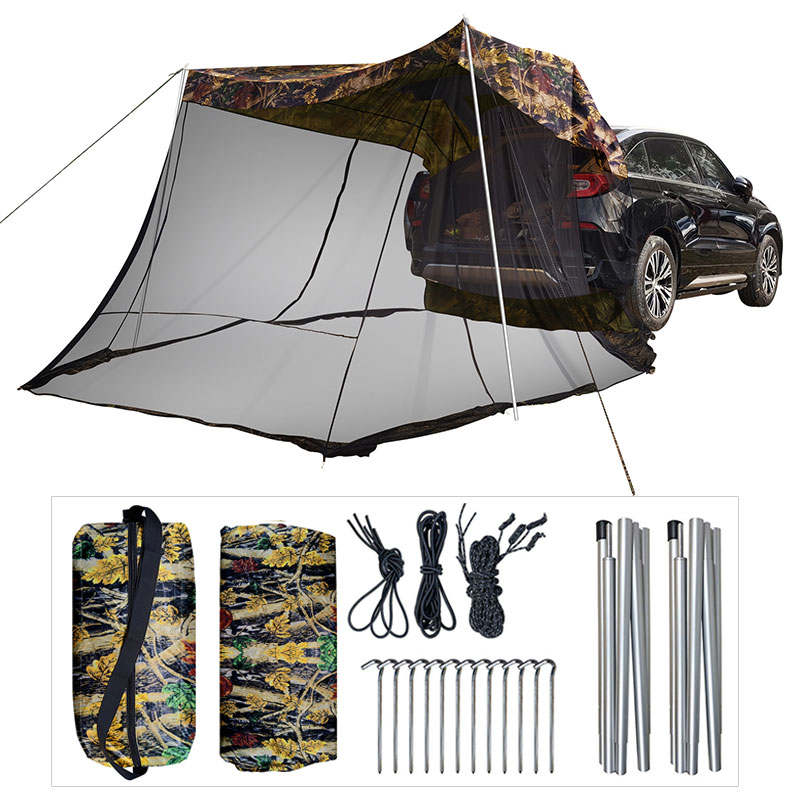 Portable Car Awning Sun Shelter with Mosquito Net for Camping-Camo