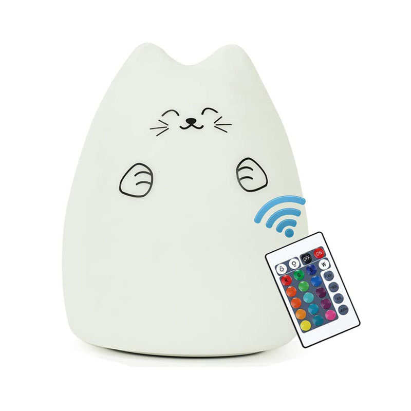 7 Colorful Cat Night Light Rechargeable with Remote Control for Kids Girls-Lucky Kitty