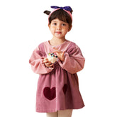 Kids Cute Long Sleeve Smock Corduroy Bib for Age 3-8 Years-Pink