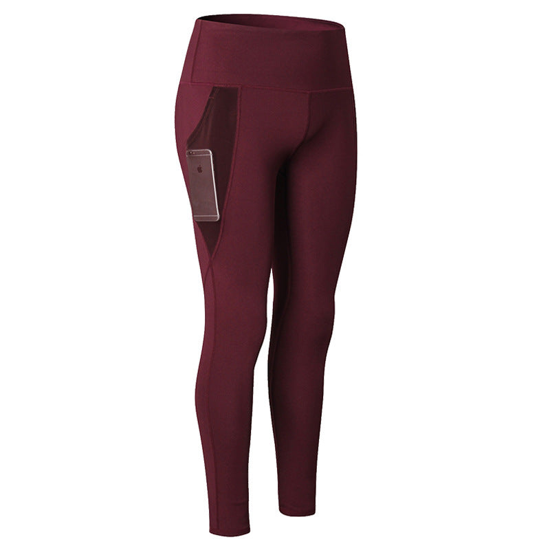 Adore Women Yoga Pant With Mesh Pocket Running Fitness Leggings Sports Quick Drying Tight Pants 2028-Wine Red