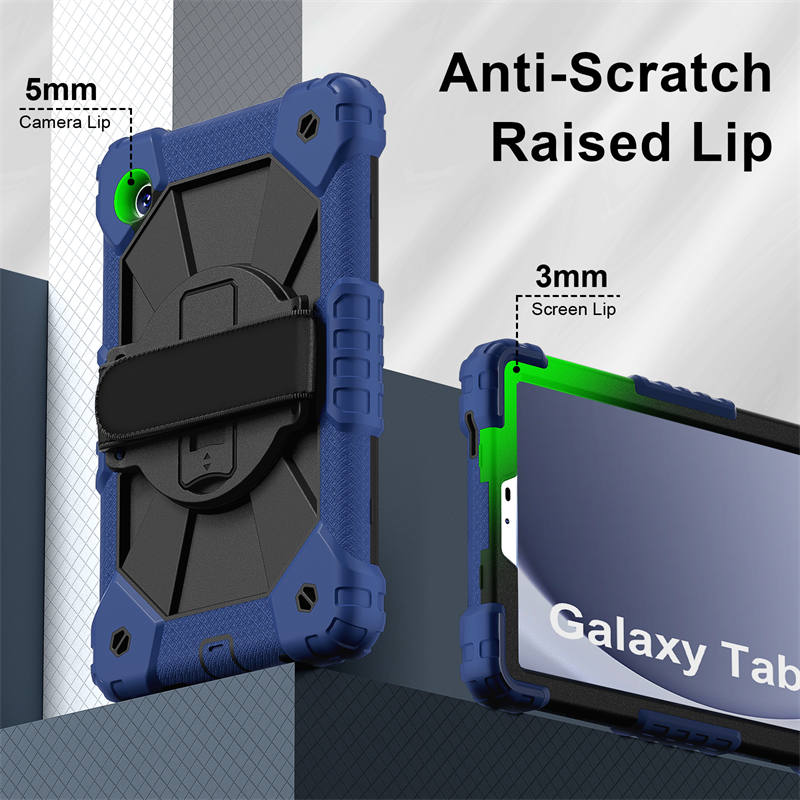 Rugged Tablet Case with Stand and Shoulder Strap for Samsung Galaxy A9-NavyBlue