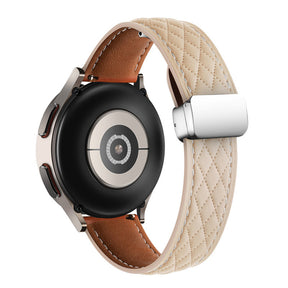 22mm Classic Leather Band Silver Folding Buckle for Samsung Huawei Watch-Apricot
