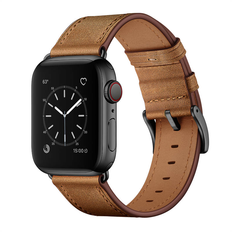 Classic Watchband Cowhide Suitable for iWatch Ultra Series 8 SE 7 6 5 4 3 2 1-Black-RedBrown