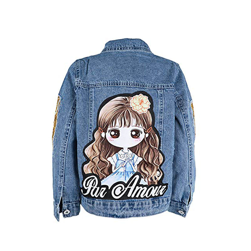 3-9T Little Girls Embroidered Denim Jacket Button Down Long Sleeve Denim Coat-Girls
