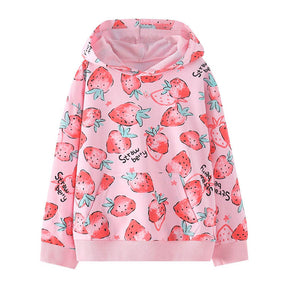 Strawberry Sweatshirts for Girls Kids Striped Print Pullover Tops Hoodies